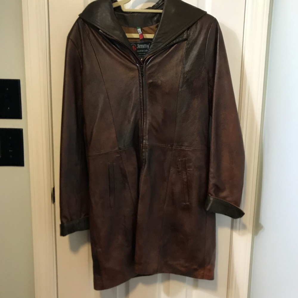 Women’s leather hooded  jacket trench coat